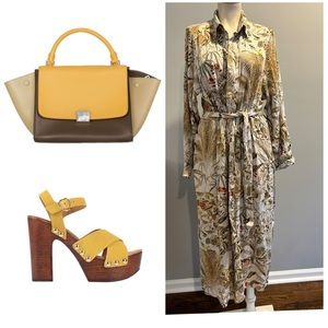 Green beige floral maxi dress